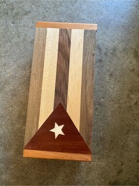Hand Crafted Multi-Tone Wooden Decorative Box with Star Inlay